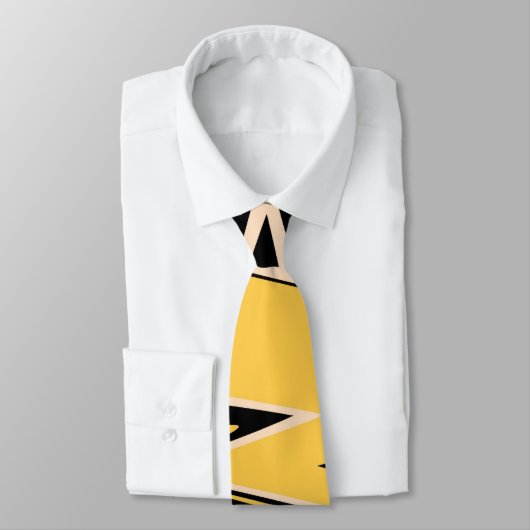 Retro Yellow, zwart zigzap Abstract art deco Stropdas (Gebonden)