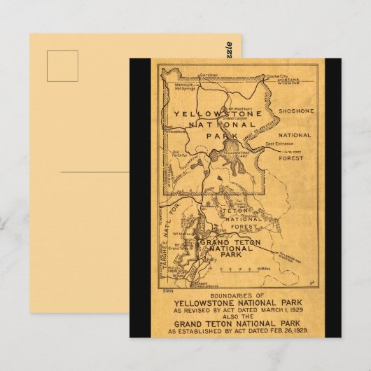 Retro Yellowstone - Grand Teton Kaart Ansichtkaart (Voorkant / Achterkant)