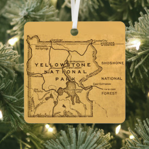 Retro Yellowstone - Grand Teton Kaart Metalen Ornament