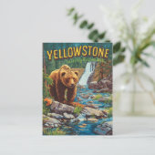Retro Yellowstone – Grizzly Beer & Waterf Briefkaart (Staand voorkant)