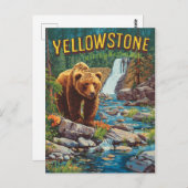 Retro Yellowstone – Grizzly Beer & Waterf Briefkaart (Voorkant / Achterkant)