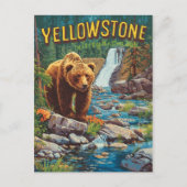 Retro Yellowstone – Grizzly Beer & Waterf Briefkaart (Voorkant)