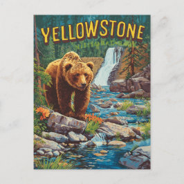 Retro Yellowstone – Grizzly Beer & Waterf Briefkaart