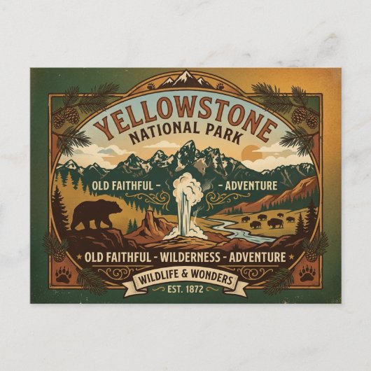 Retro Yellowstone National Park Briefkaart (Voorkant)