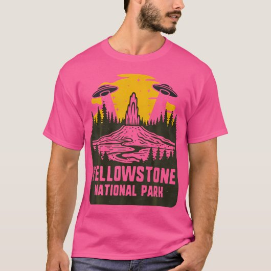 Retro Yellowstone National Park Cryptid Ufo-ontvoe T-shirt (Voorkant)