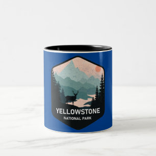 Retro Yellowstone National Park Deer  Gift Tweekleurige Koffiemok