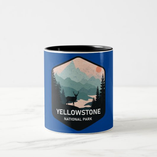 Retro Yellowstone National Park Deer  Gift Tweekleurige Koffiemok (Center)