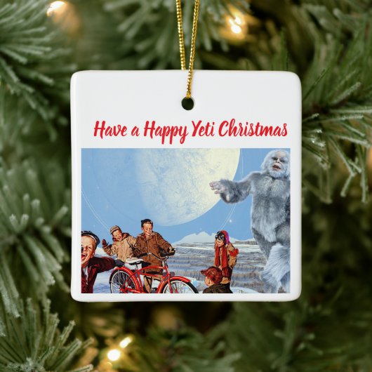 Retro Yeti Christmas Ornament, Personalized Family Keramisch Ornament (Boom)