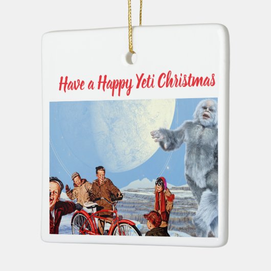 Retro Yeti Christmas Ornament, Personalized Family Keramisch Ornament (Links)