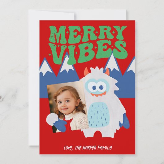 Retro Yeti Whimsical Kinder Kerst Feestdagenkaart (Voorkant)