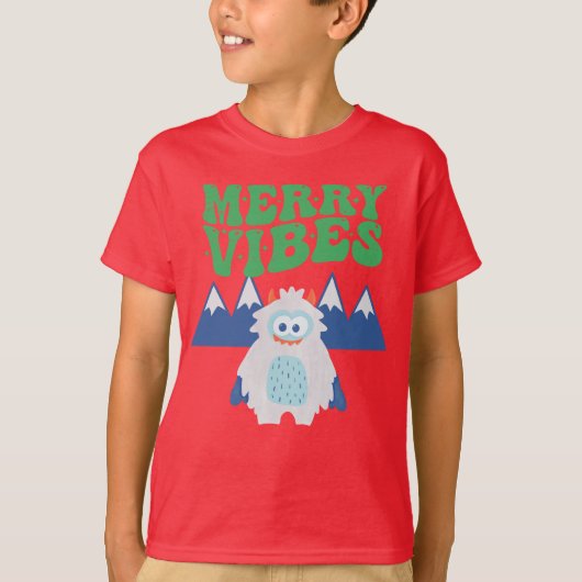Retro Yeti Whimsical Kinder Kerst T-shirt (Voorkant)