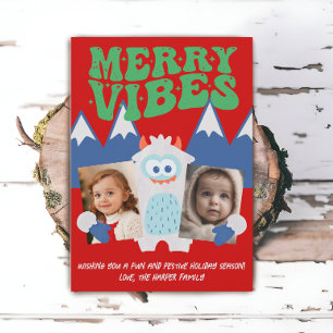 Retro Yeti Whimsical Twee Kinder foto Kerst Feestdagenkaart