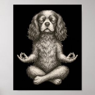 Retro Yoga Hond Cavalier King Charles Spaniel Leuk Poster