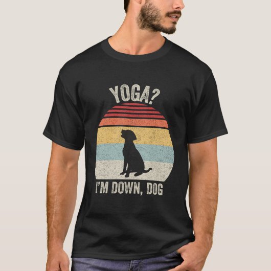 retro yoga ik ben down dog familie grap sarcas t-shirt (Voorkant)