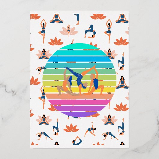 Retro Yoga in een levendige stroom van harmonieuze Folie Uitnodiging (Voorkant)
