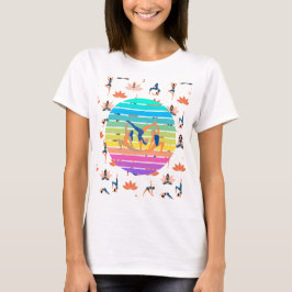 Retro Yoga in een levendige stroom van harmonieuze T-shirt