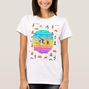 Retro Yoga in een levendige stroom van harmonieuze T-shirt