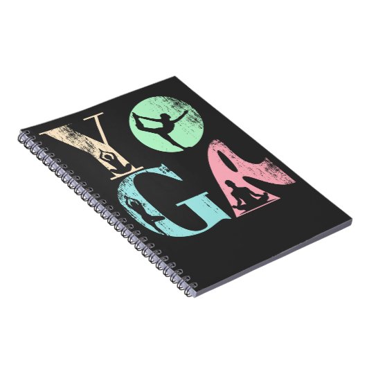 Retro Yoga Typografie met Silhouetten van Poses Notitieboek (Rechterzijde)