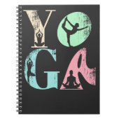 Retro Yoga Typografie met Silhouetten van Poses Notitieboek (Voorkant)