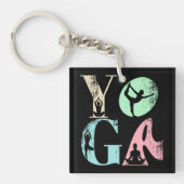 Retro Yoga Typografie met Silhouetten van Poses Sleutelhanger (voorkant)