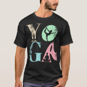 Retro Yoga Typografie met Silhouetten van Poses T-shirt (Voorkant)