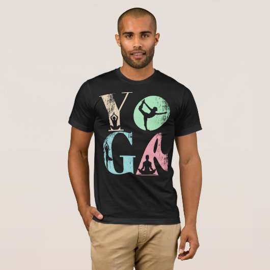Retro Yoga Typografie met Silhouetten van Poses T-shirt (Voorkant volledig)