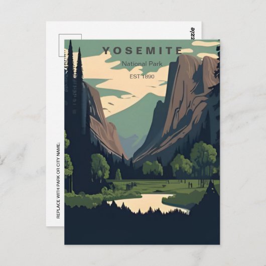 retro Yosemite National Park Half Dome Californië Briefkaart (Voorkant / Achterkant)