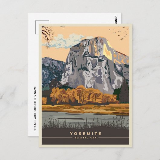 retro Yosemite National Park Half Dome Californië Briefkaart (Voorkant / Achterkant)