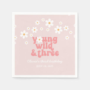 Retro Young Wild drie Daisy bloem 3e verjaardag Servet