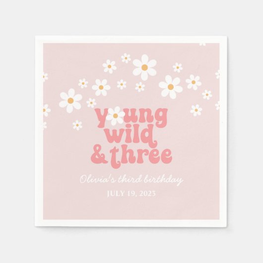 Retro Young Wild drie Daisy bloem 3e verjaardag Servet (Voorkant)