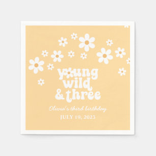 Retro Young Wild drie Daisy bloem 3e verjaardag Servet