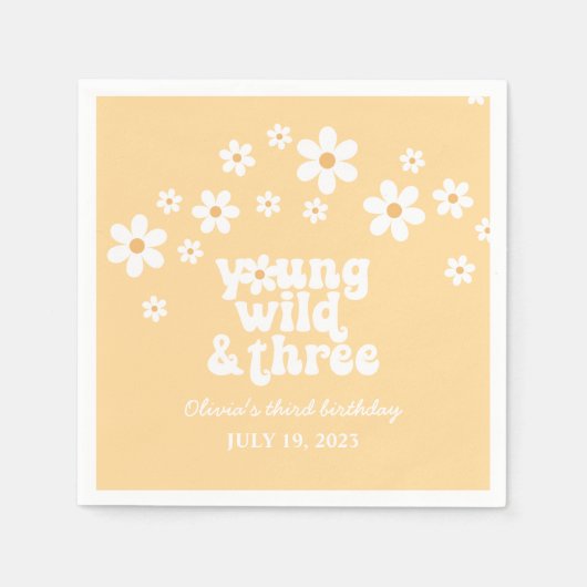 Retro Young Wild drie Daisy bloem 3e verjaardag Servet (Voorkant)