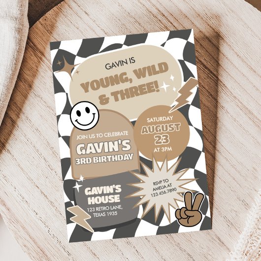 Retro Young Wild en drie verjaardagsfeestje Kaart