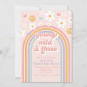 Retro Young Wild en Three Rainbow 3e verjaardag Kaart (Voorkant)