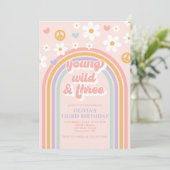 Retro Young Wild en Three Rainbow 3e verjaardag Kaart (Staand voorkant)