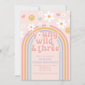 Retro Young Wild en Three Rainbow 3e verjaardag Kaart (Voorkant)