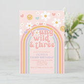 Retro Young Wild en Three Rainbow 3e verjaardag Kaart (Staand voorkant)