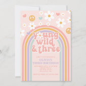Retro Young Wild en Three Rainbow 3e verjaardag Kaart (Voorkant)