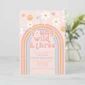 Retro Young Wild en Three Rainbow 3e verjaardag Kaart (Staand voorkant)