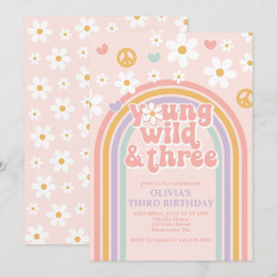 Retro Young Wild en Three Rainbow 3e verjaardag Kaart