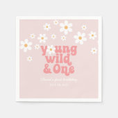 Retro Young Wild One Daisy floral 1e verjaardag Servet (Voorkant)