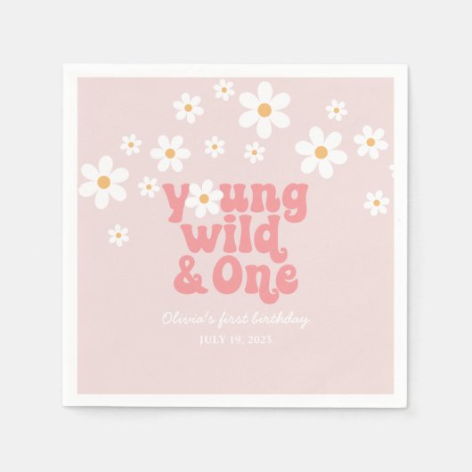 Retro Young Wild One Daisy floral 1e verjaardag Servet (Voorkant)