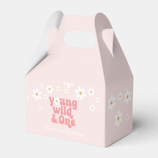 Retro Young Wild One Pink Daisy Favor Box Bedankdoosjes (Voorkant Zijde)