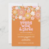 Retro Young Wild Three Bloemige eerste verjaardags Kaart (Voorkant)