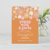 Retro Young Wild Three Bloemige eerste verjaardags Kaart (Staand voorkant)
