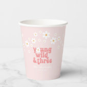 Retro Young Wild Three daisy Boho 3e verjaardag Papieren Bekers (Voorkant)