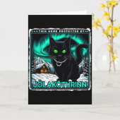 Retro Yule Cat Icelandic This Home Protected Jólak Kaart (Gele Bloem)