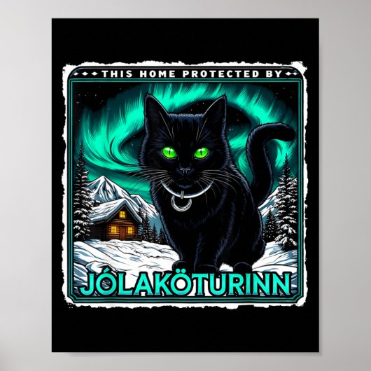 Retro Yule Cat Icelandic This Home Protected Jólak Poster (Voorkant)