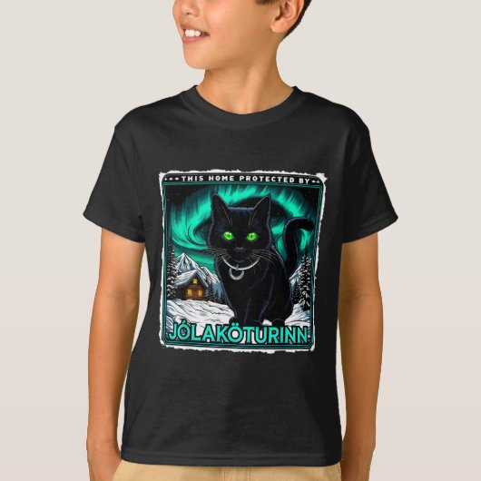 Retro Yule Cat Icelandic This Home Protected Jólak T-shirt (Voorkant)