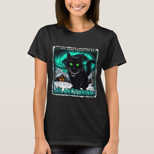 Retro Yule Cat Icelandic This Home Protected Jólak T-shirt (Voorkant)